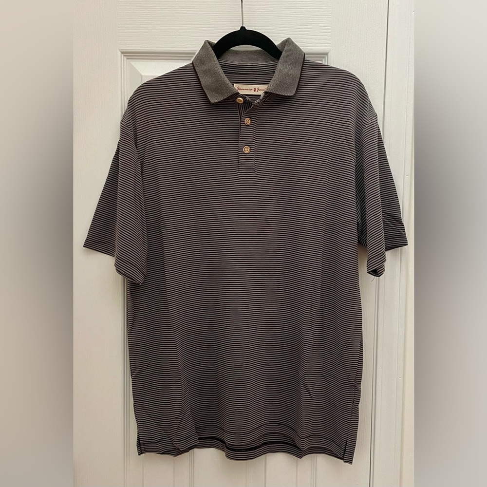 Jamaica Jaxx Navy/Gray Striped Polo Shirt Men’s Size L